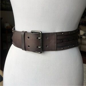 Rare vintage Linea Pelle dark brown edgey studded leather belt